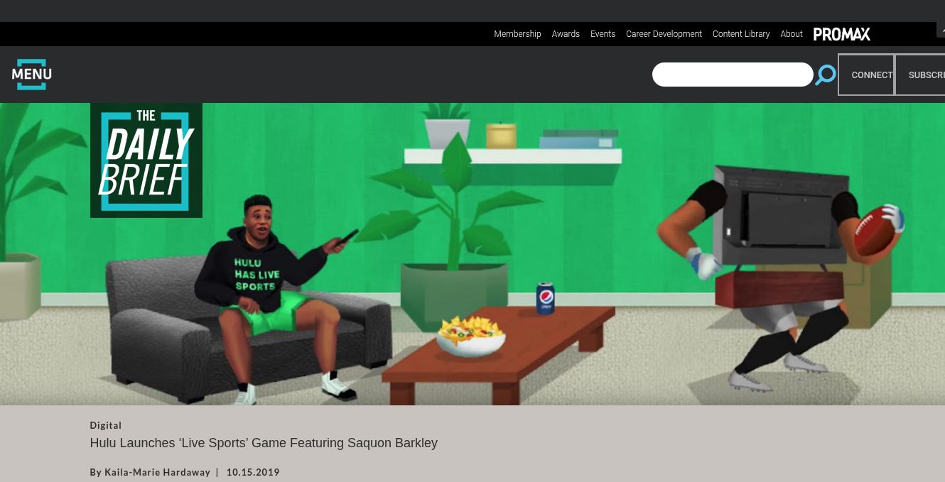 Promax Brief article about Hulu launching the Saquon Barkley video game