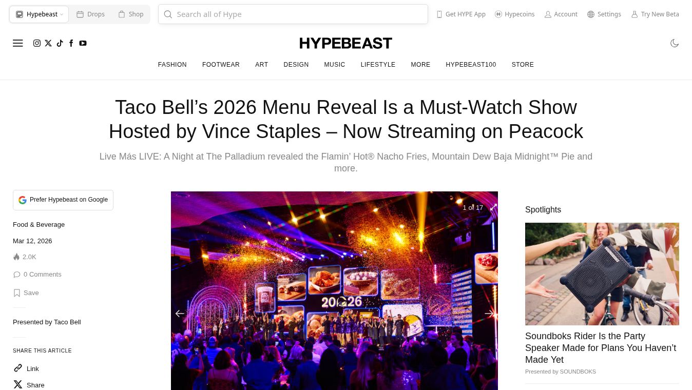 Hypebeast: Taco Bell’s 2026 Menu Reveal Is a Must-Watch Show Hosted by Vince Staples