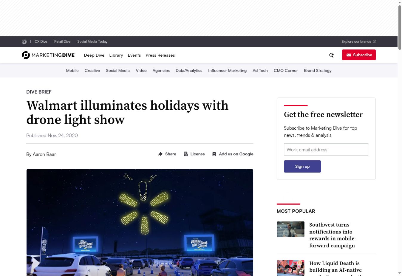 Marketing Dive: Walmart illuminates holidays with drone light show